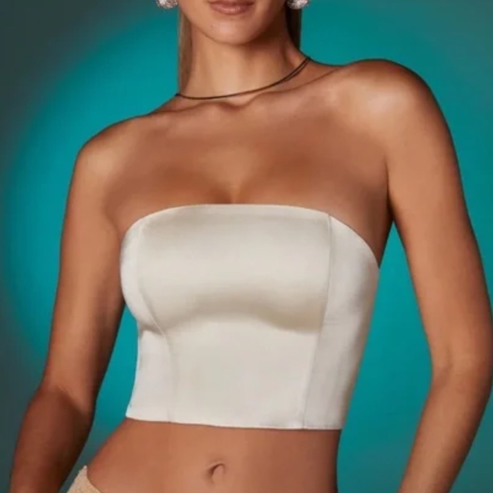 Oh Polly Cream Strapless Crop Top